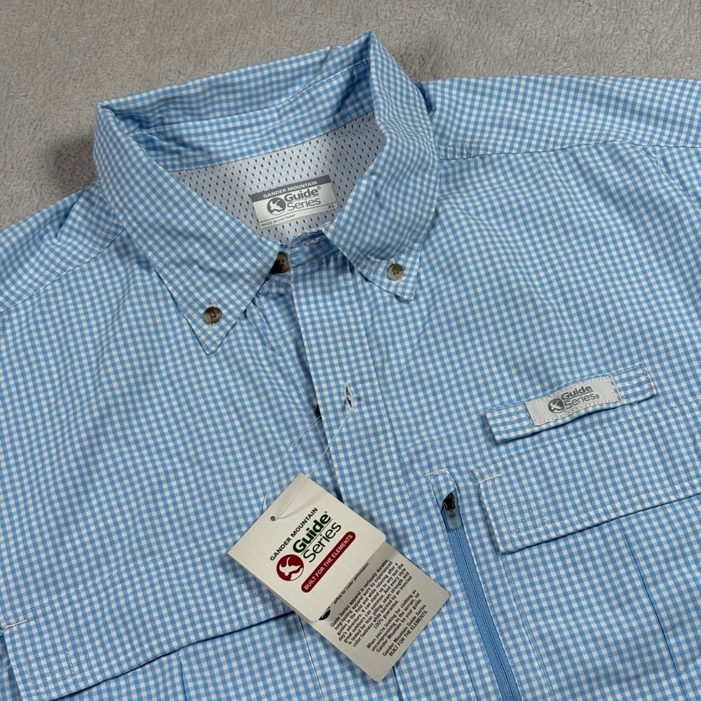 Gander Mountain Guide Series Mens XL Fishing Shirt Sky Blue Check NWT